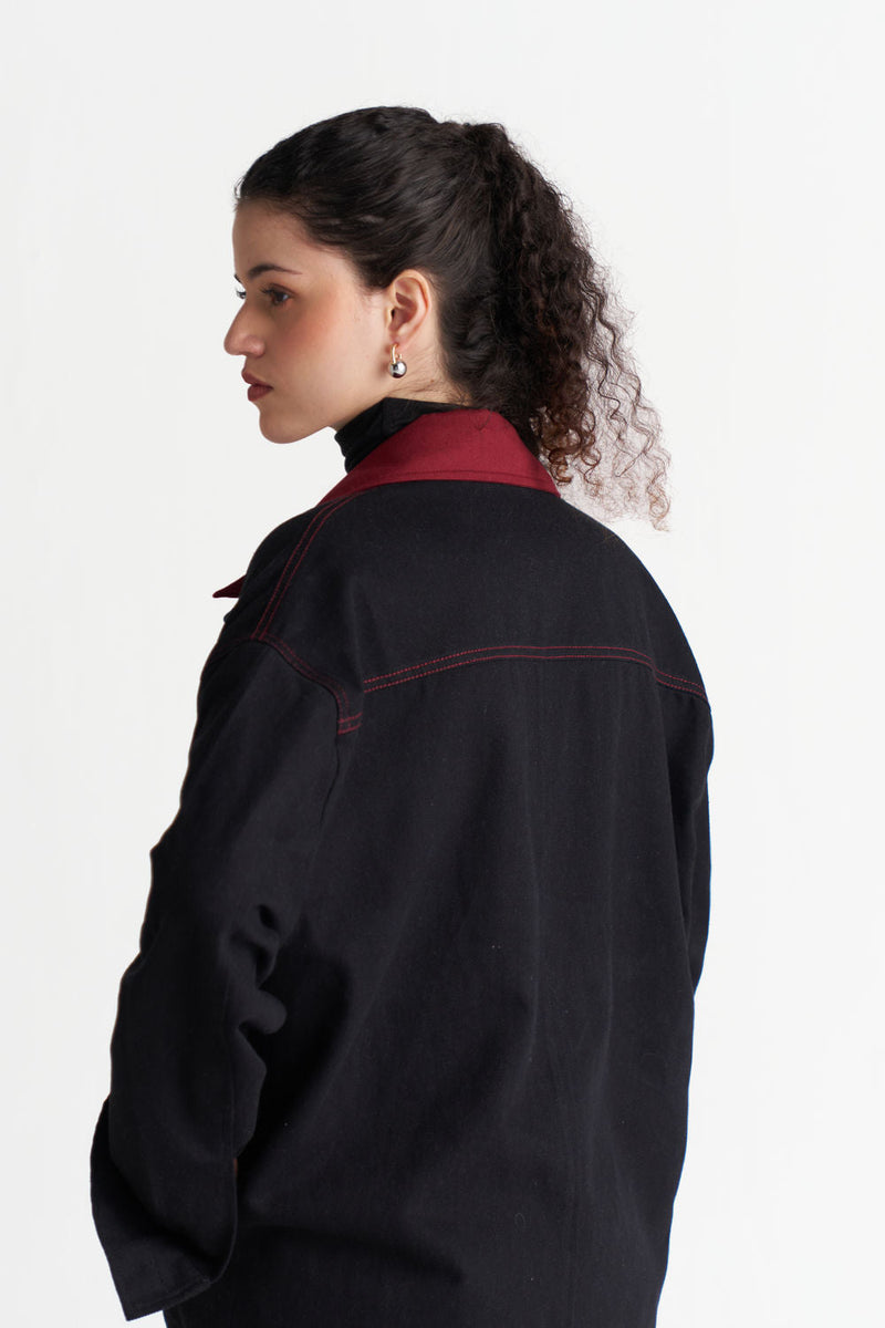 Unisex Denim Jacket-Black denim jacket/overlay by THREE in black for women in Singapore