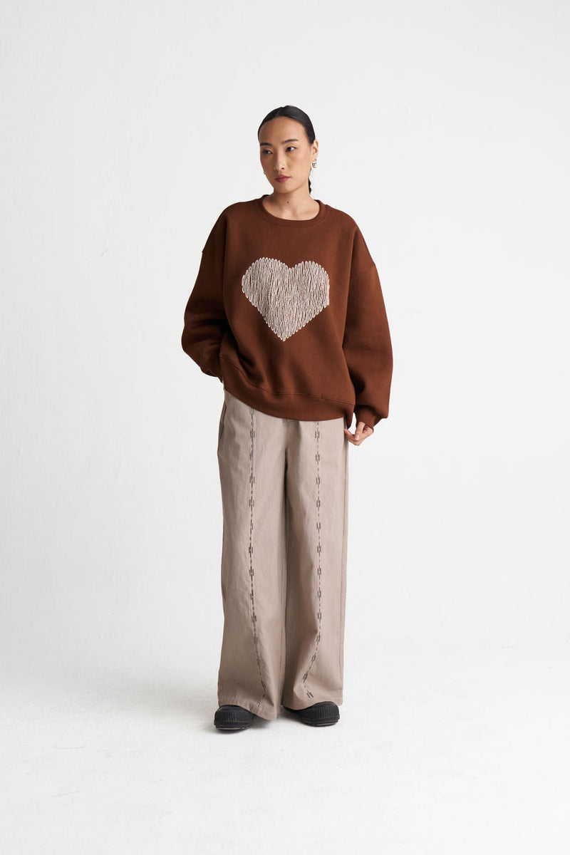 Hand Emb. Twill Pant-Ash Grey twill pant/trouser by THREE in grey for women in Singapore