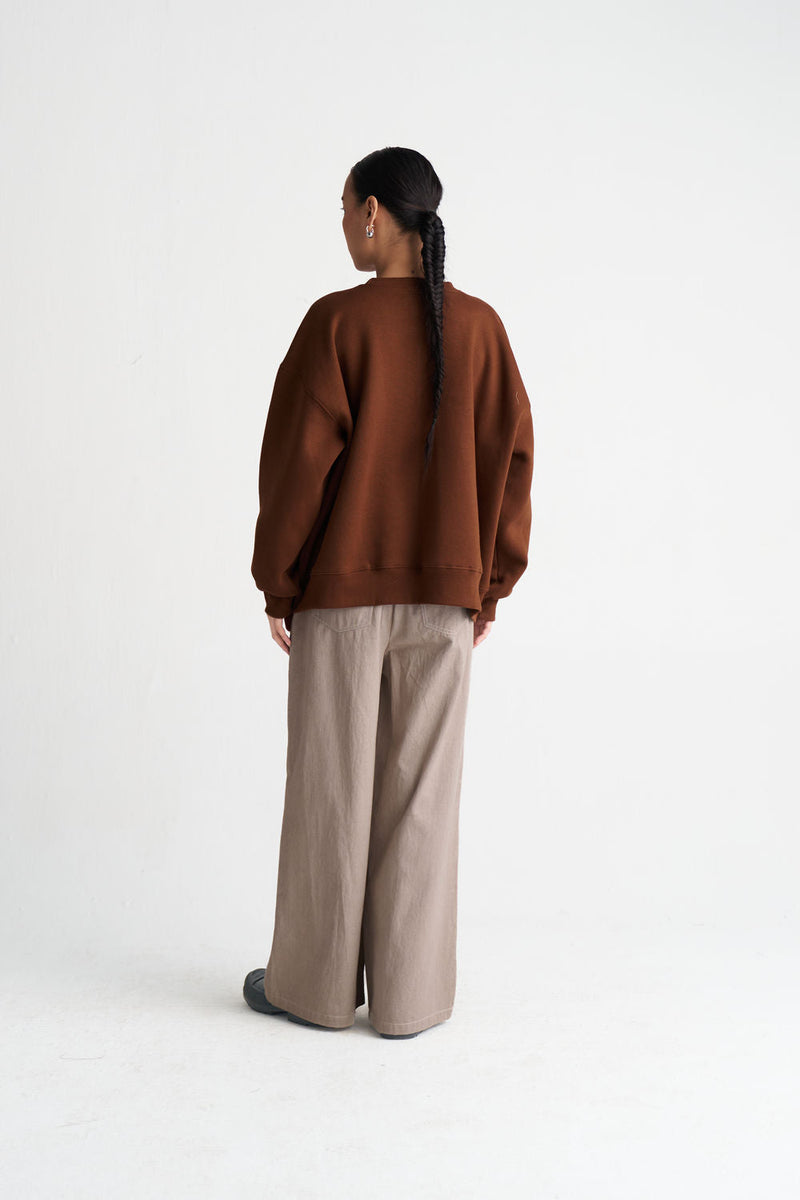Hand Emb. Twill Pant-Ash Grey twill pant/trouser by THREE in grey for women in Singapore