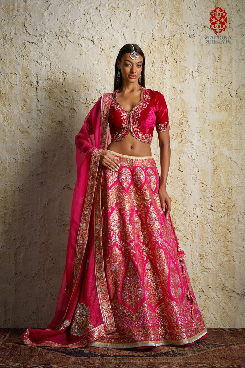 Varya Rani pink silk georgette Kalidar lehenga silk Buy Varya Rani pink silk georgette Kalidar lehenga from C&W | Lehenga Sets for Women by Mallika Mathur in pink color for women in Singapore