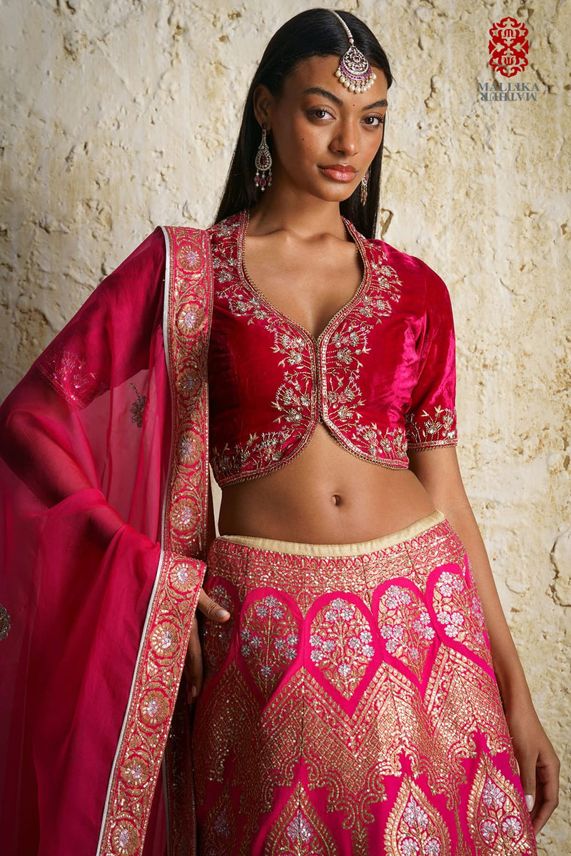 Varya Rani pink silk georgette Kalidar lehenga silk Buy Varya Rani pink silk georgette Kalidar lehenga from C&W | Lehenga Sets for Women by Mallika Mathur in pink color for women in Singapore