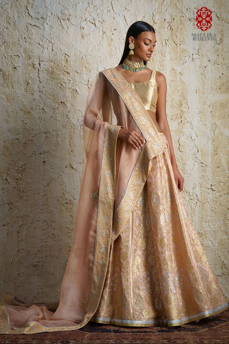Mehak silk georgette lehenga-tea rose silk Buy Mehak silk georgette lehenga-tea rose from C&W | Lehenga Sets for Women by Mallika Mathur for women in Singapore