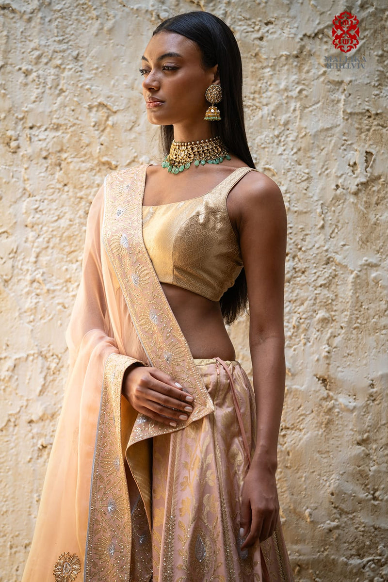 Mehak silk georgette lehenga-tea rose silk Buy Mehak silk georgette lehenga-tea rose from C&W | Lehenga Sets for Women by Mallika Mathur for women in Singapore