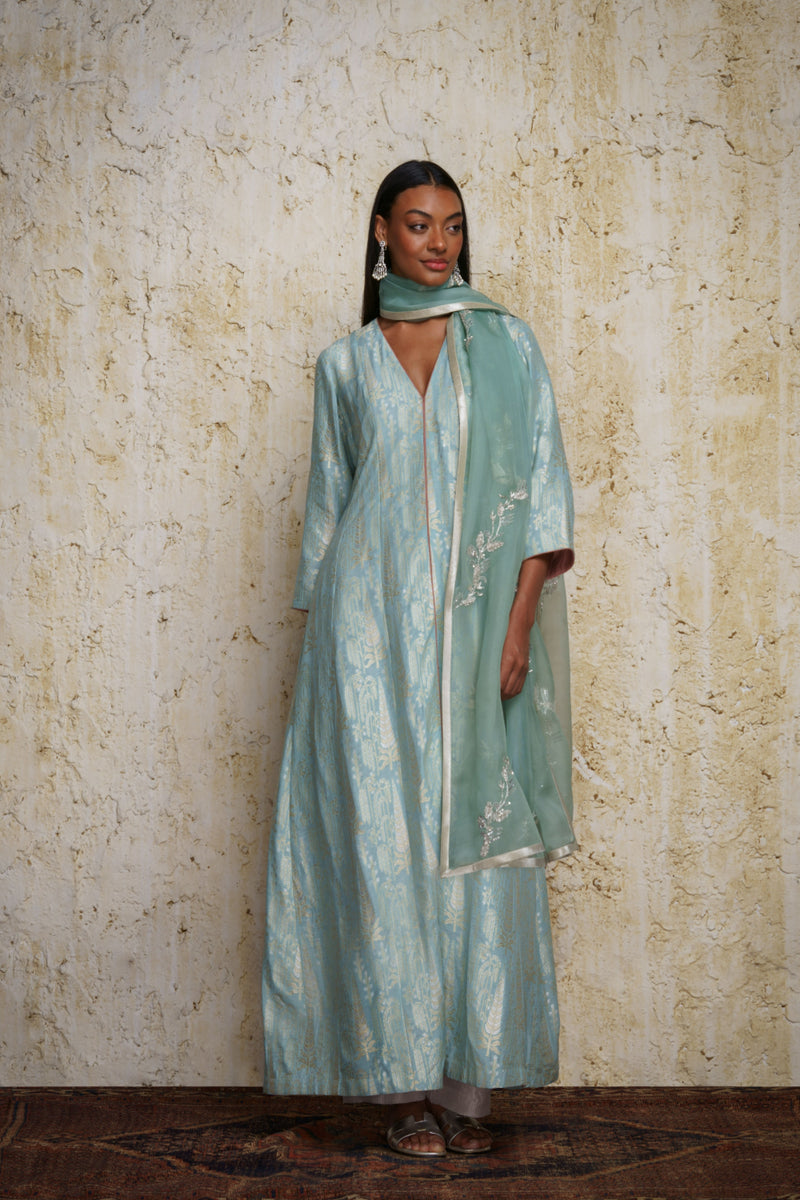 Sahar Anarkali-Aquamarine blue silk Buy Sahar Anarkali-Aquamarine blue from C&W | Kurta/Kurta Sets for Women by Mallika Mathur in blue color for women in Singapore