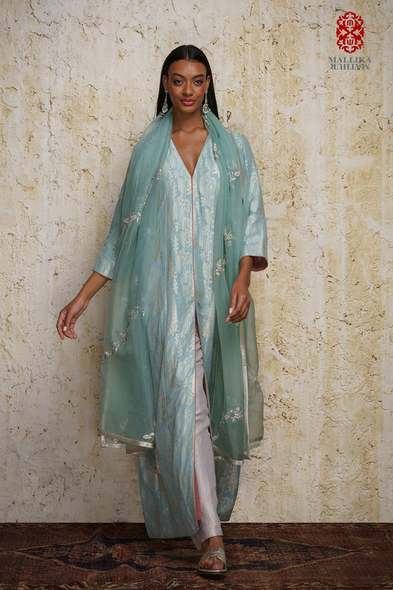 Sahar Anarkali-Aquamarine blue silk Buy Sahar Anarkali-Aquamarine blue from C&W | Kurta/Kurta Sets for Women by Mallika Mathur in blue color for women in Singapore