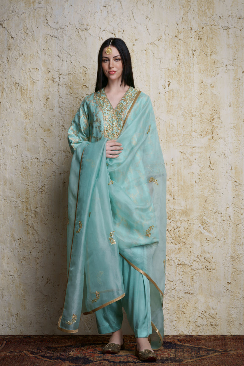 Asmaani aquamarine silk kalidar kurta silk Buy Asmaani aquamarine silk kalidar kurta from C&W | Kurta/Kurta Sets for Women by Mallika Mathur in blue color for women in Singapore