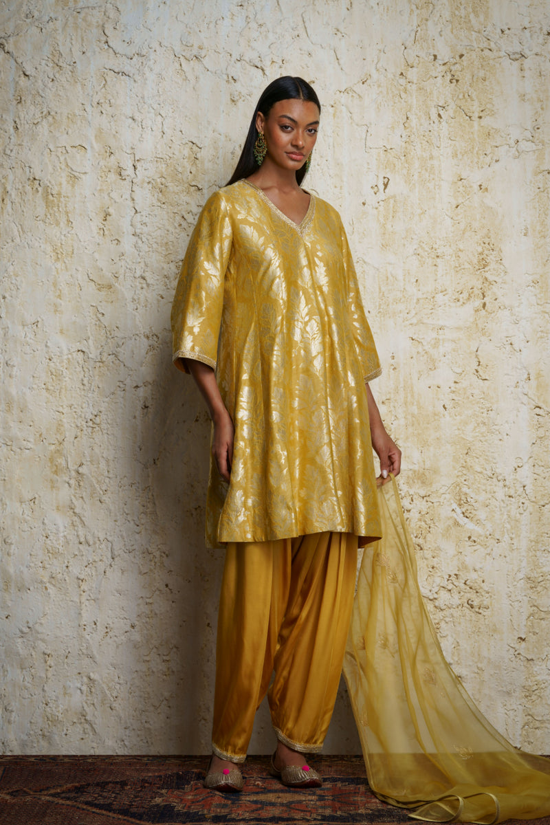 Amrasi munga silk kalidar tunic silk Buy Amrasi munga silk kalidar tunic from C&W | Kurta/Kurta Sets for Women by Mallika Mathur in yellow color for women in Singapore