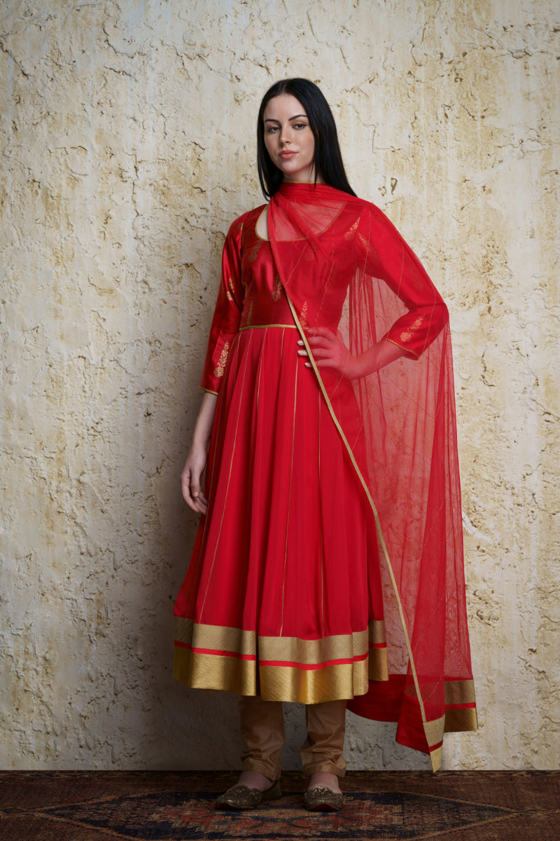 Mehar Anarkali-Red georgette Buy Mehar Anarkali-Red from C&W | Kurta/Kurta Sets for Women by Mallika Mathur in red color for women in Singapore