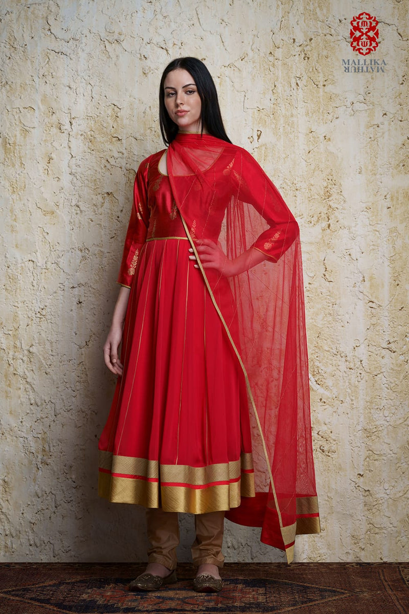 Mehar Anarkali-Red georgette Buy Mehar Anarkali-Red from C&W | Kurta/Kurta Sets for Women by Mallika Mathur in red color for women in Singapore