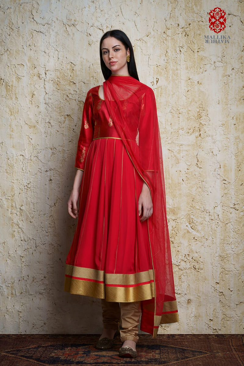 Mehar Anarkali-Red georgette Buy Mehar Anarkali-Red from C&W | Kurta/Kurta Sets for Women by Mallika Mathur in red color for women in Singapore