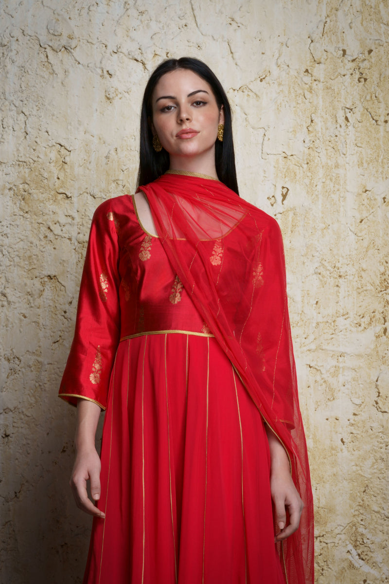 Mehar Anarkali-Red georgette Buy Mehar Anarkali-Red from C&W | Kurta/Kurta Sets for Women by Mallika Mathur in red color for women in Singapore