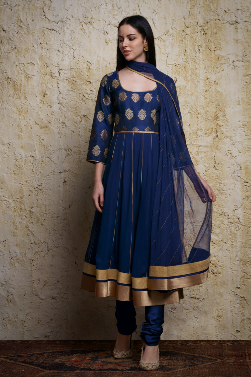 Mehar Anarkali-Mid night blue georgette Buy Mehar Anarkali-Mid night blue from C&W | Kurta/Kurta Sets for Women by Mallika Mathur in blue color for women in Singapore