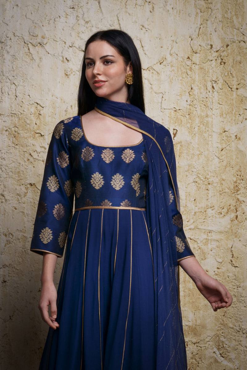 Mehar Anarkali-Mid night blue georgette Buy Mehar Anarkali-Mid night blue from C&W | Kurta/Kurta Sets for Women by Mallika Mathur in blue color for women in Singapore