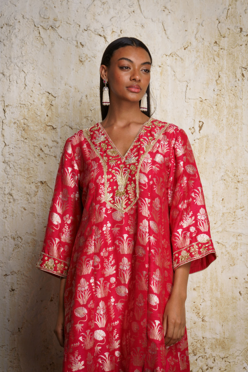 Shira Anarkali-Red silk Buy Shira Anarkali-Red from C&W | Kurta/Kurta Sets for Women by Mallika Mathur in red color for women in Singapore