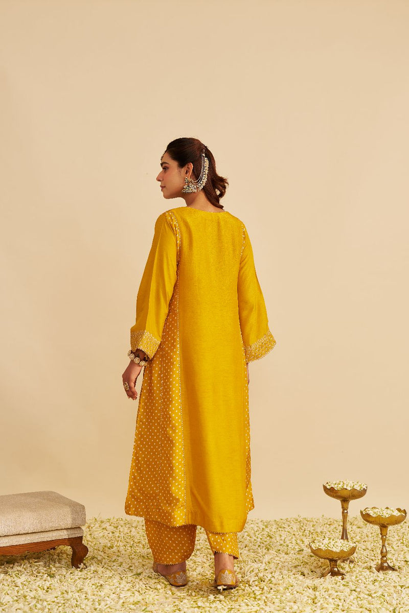 Esra - Long Chauga With Salwar-Mustard silk by SHEETAL BATRA in mustard color for women in Singapore