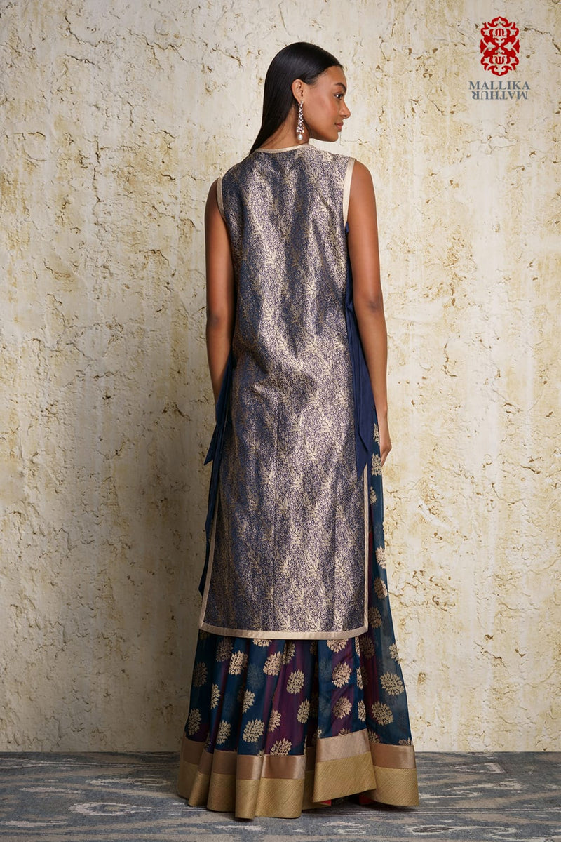 Mizuki silk brocade oriental tunic Buy Mizuki silk brocade oriental tunic from C&W | Lehenga Sets for Women by Mallika Mathur in blue color for women in Singapore