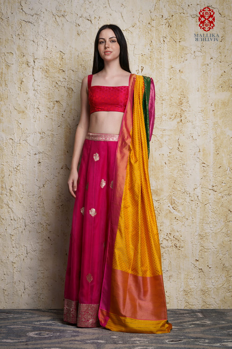 Ashrafi dupatta silk rangkat-yellow & pink silk Buy Ashrafi dupatta silk rangkat-yellow & pink from C&W | Dupattas for Women by Mallika Mathur in multi color for women in Singapore