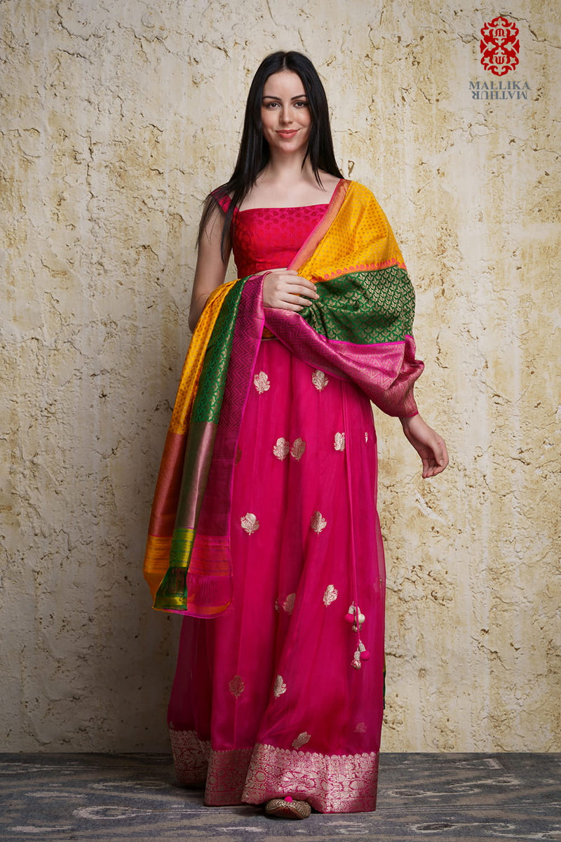 Ashrafi dupatta silk rangkat-yellow & pink silk Buy Ashrafi dupatta silk rangkat-yellow & pink from C&W | Dupattas for Women by Mallika Mathur in multi color for women in Singapore
