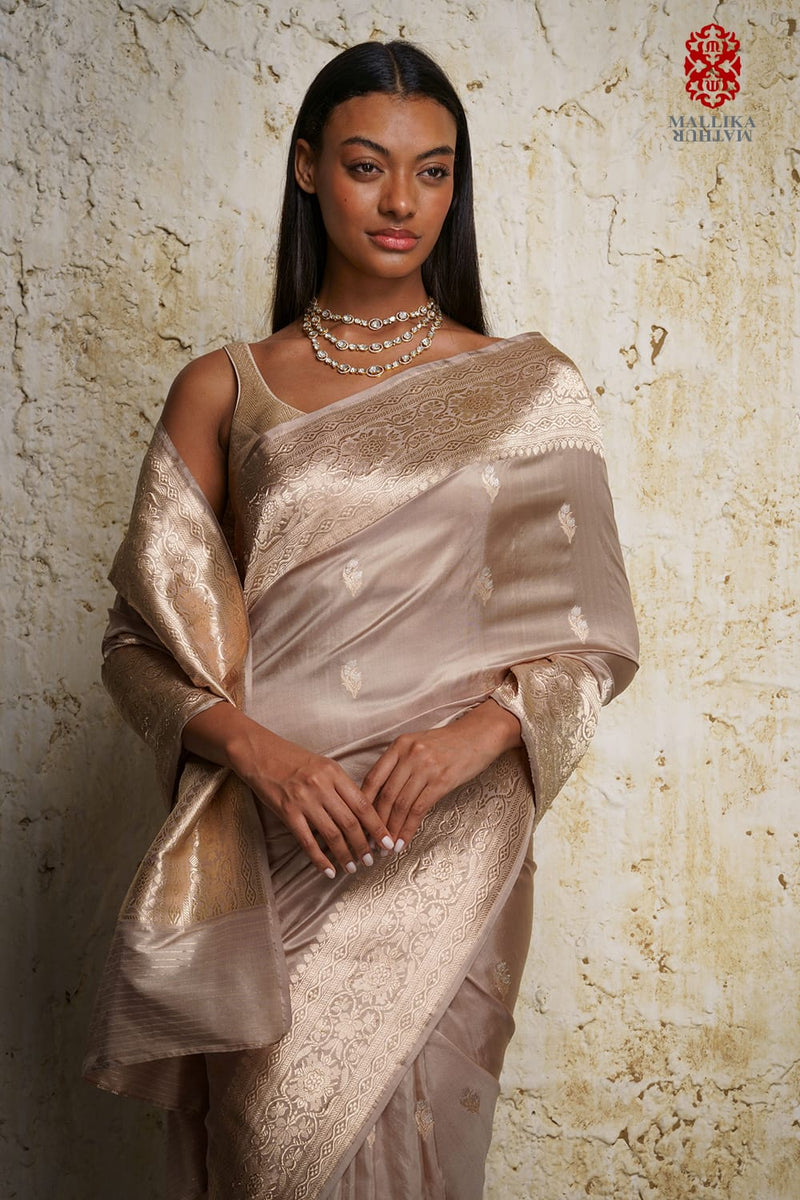 Alfi buti Saree-Gold silk Buy Alfi buti Saree-Gold from C&W | Saree for Women by Mallika Mathur in gold color for women in Singapore