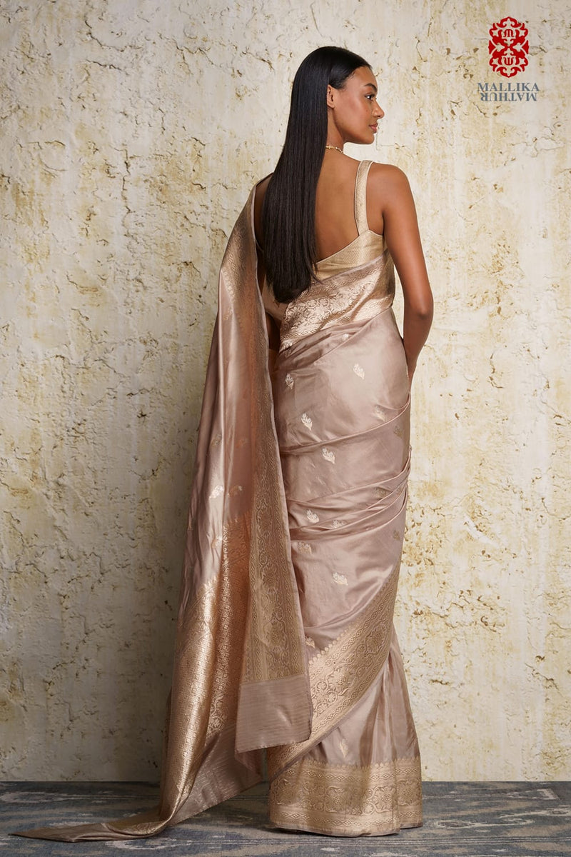 Alfi buti Saree-Gold silk Buy Alfi buti Saree-Gold from C&W | Saree for Women by Mallika Mathur in gold color for women in Singapore