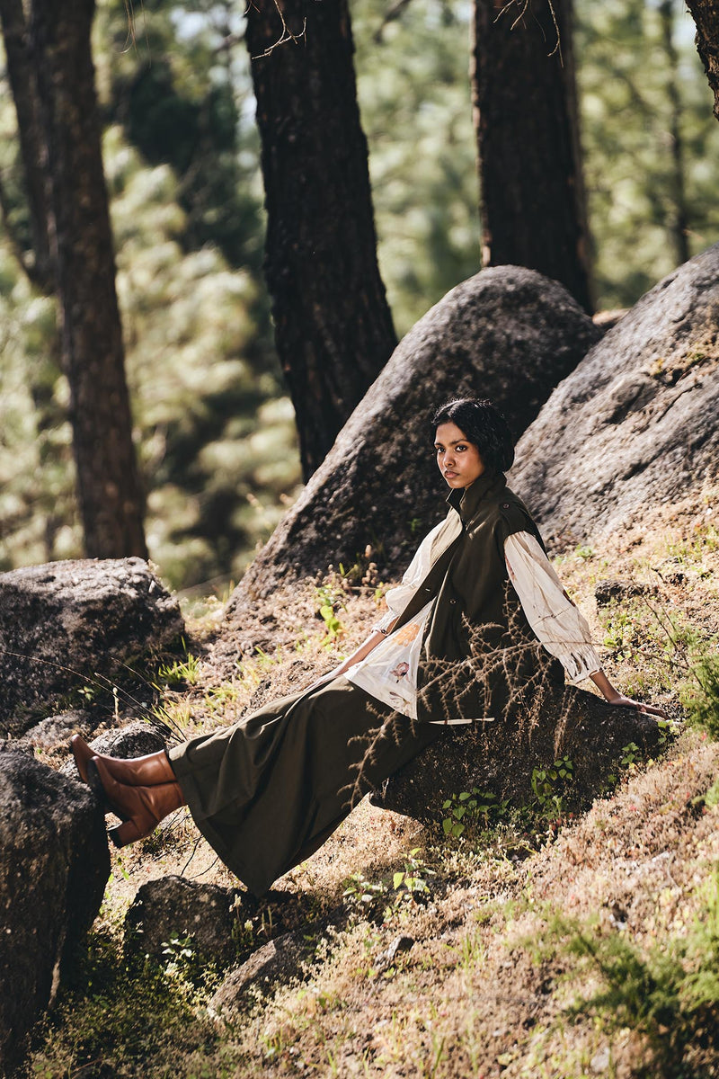 Safari jacket twill by Khara Kapas in green for women in Singapore