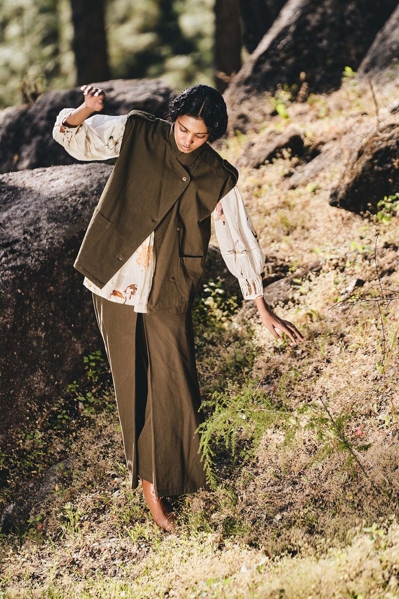 Safari jacket twill by Khara Kapas in green for women in Singapore