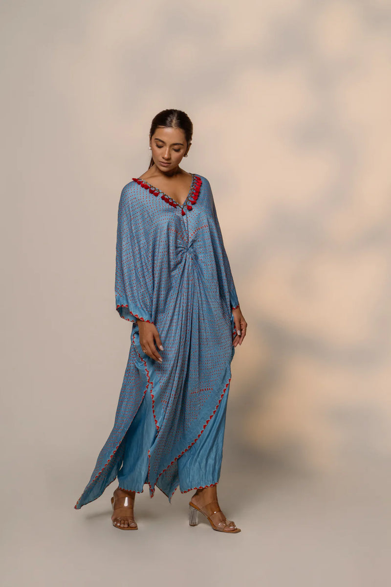 SAKURA SET-sky blue silk by Dyelogue in blue color for women in Singapore