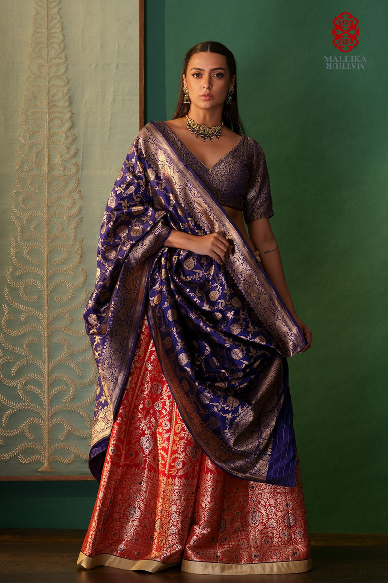 Dupatta silk royal blue silk Buy Dupatta silk royal blue from C&W | Dupattas for Women by Mallika Mathur in blue color for women in Singapore