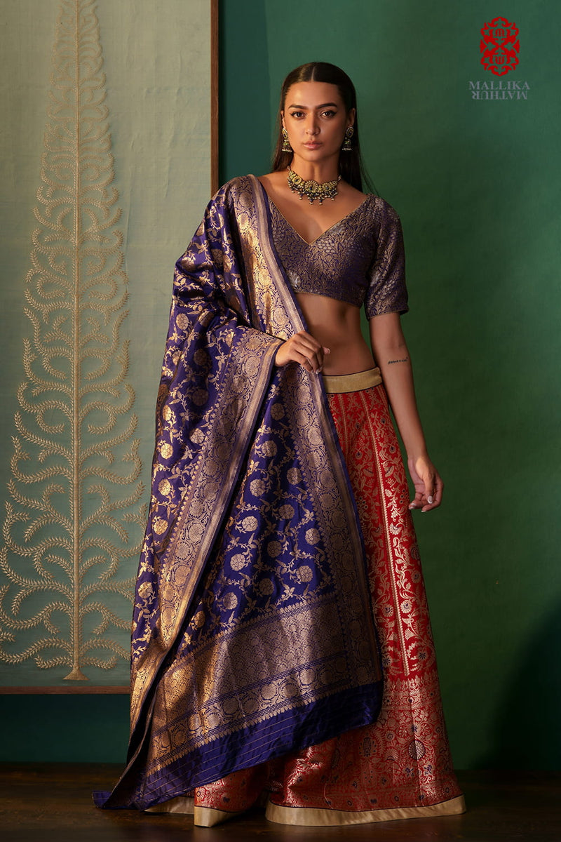 Dupatta silk royal blue silk Buy Dupatta silk royal blue from C&W | Dupattas for Women by Mallika Mathur in blue color for women in Singapore