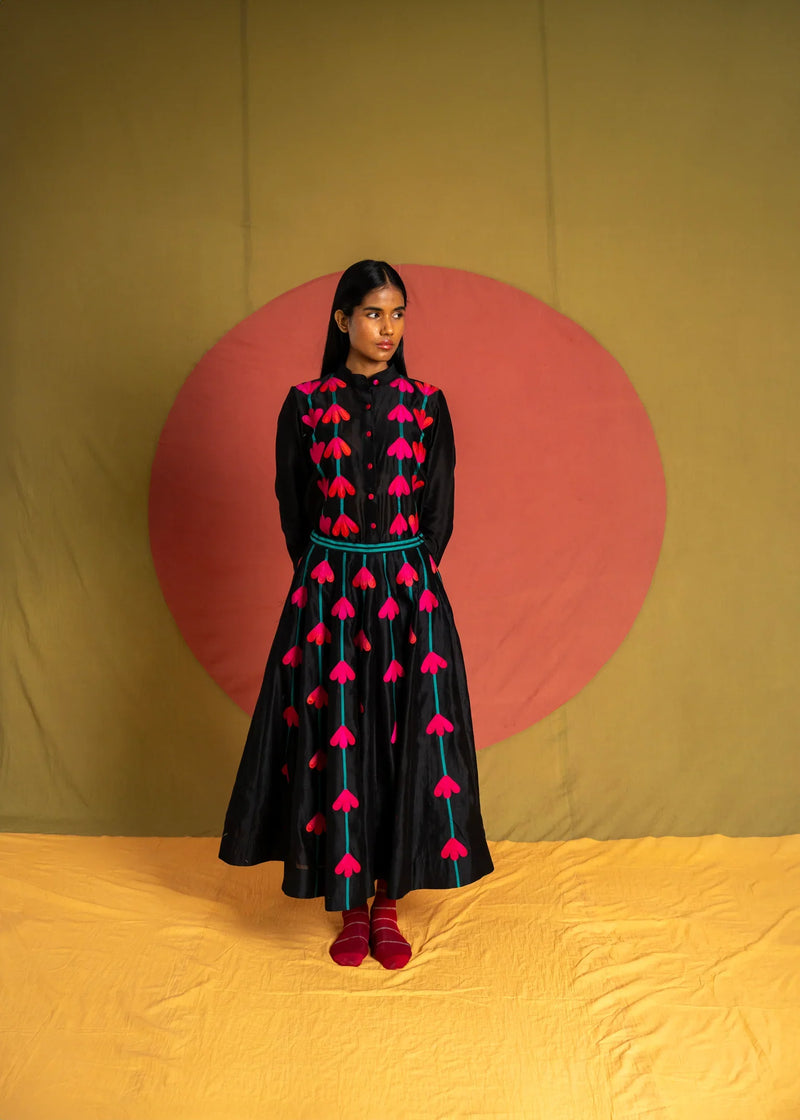 Kamali Skirt-Black and Multicolour chanderi skirt by Ka-Sha in multicolor for women in Singapore