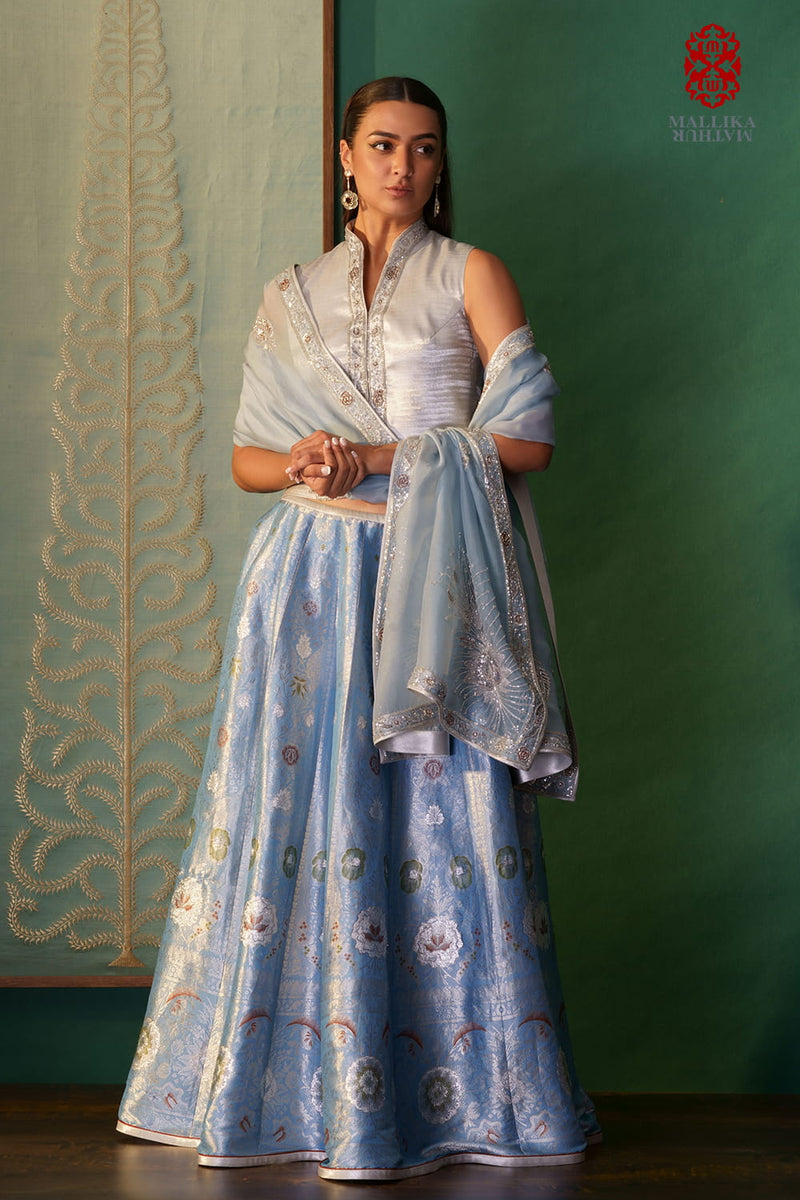 Dupatta kora ice blue embroidered Buy Dupatta kora ice blue embroidered from C&W | Dupattas for Women by Mallika Mathur in blue color for women in Singapore