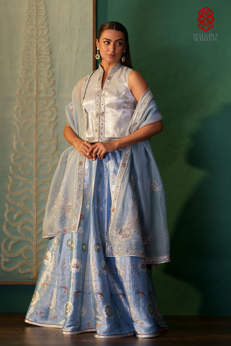 Dupatta kora ice blue embroidered Buy Dupatta kora ice blue embroidered from C&W | Dupattas for Women by Mallika Mathur in blue color for women in Singapore