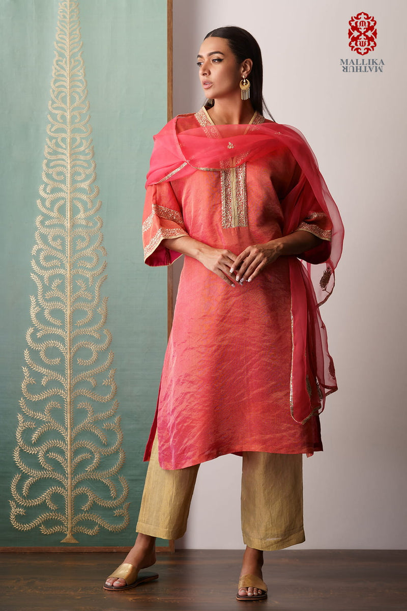 Dupatta kora coral orange embroidered Buy Dupatta kora coral orange embroidered from C&W | Dupattas for Women by Mallika Mathur in orange color for women in Singapore