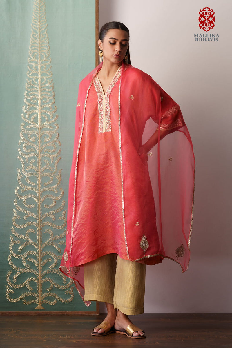 Dupatta kora coral orange embroidered Buy Dupatta kora coral orange embroidered from C&W | Dupattas for Women by Mallika Mathur in orange color for women in Singapore