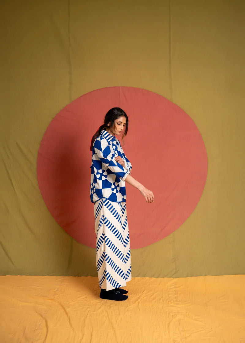 Kite Simp Shirt-White and Blue cotton top/shirt by Ka-Sha in blue for women in Singapore