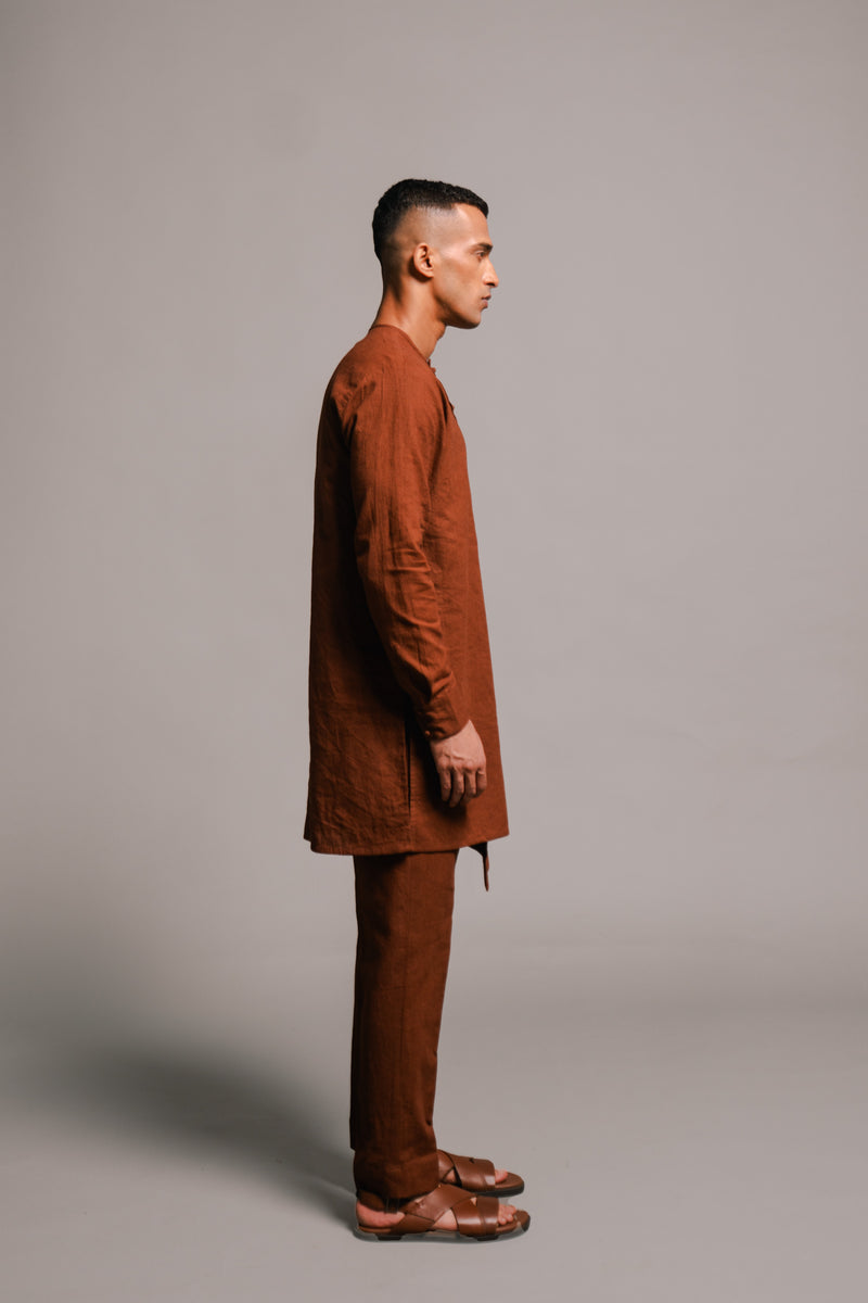 Mocha Co-Linen Side Open Kurta Set