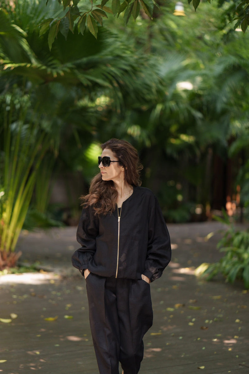 Koi Bomber linen by Zanzibar Living in black for women in Singapore