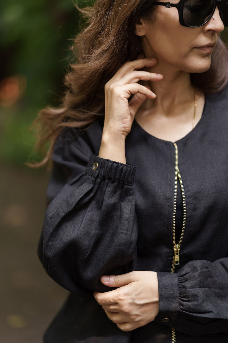 Koi Bomber linen by Zanzibar Living in black for women in Singapore