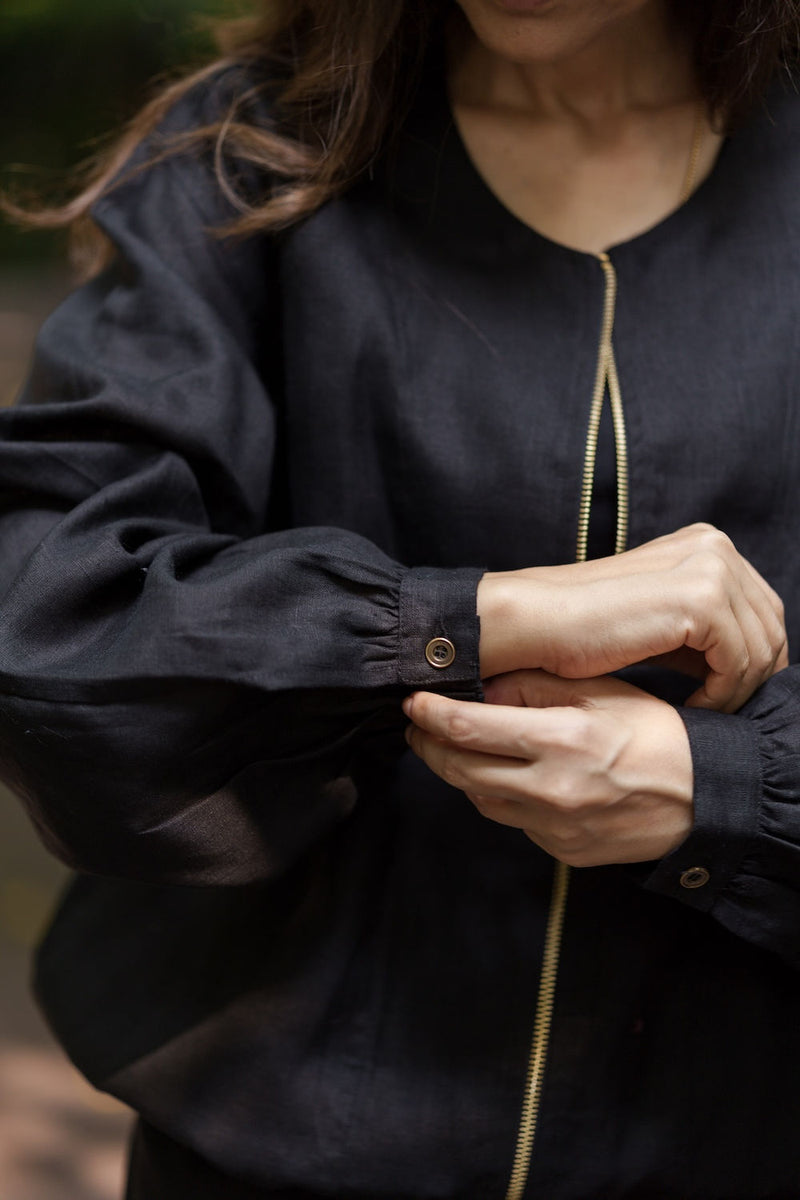 Koi Bomber linen by Zanzibar Living in black for women in Singapore