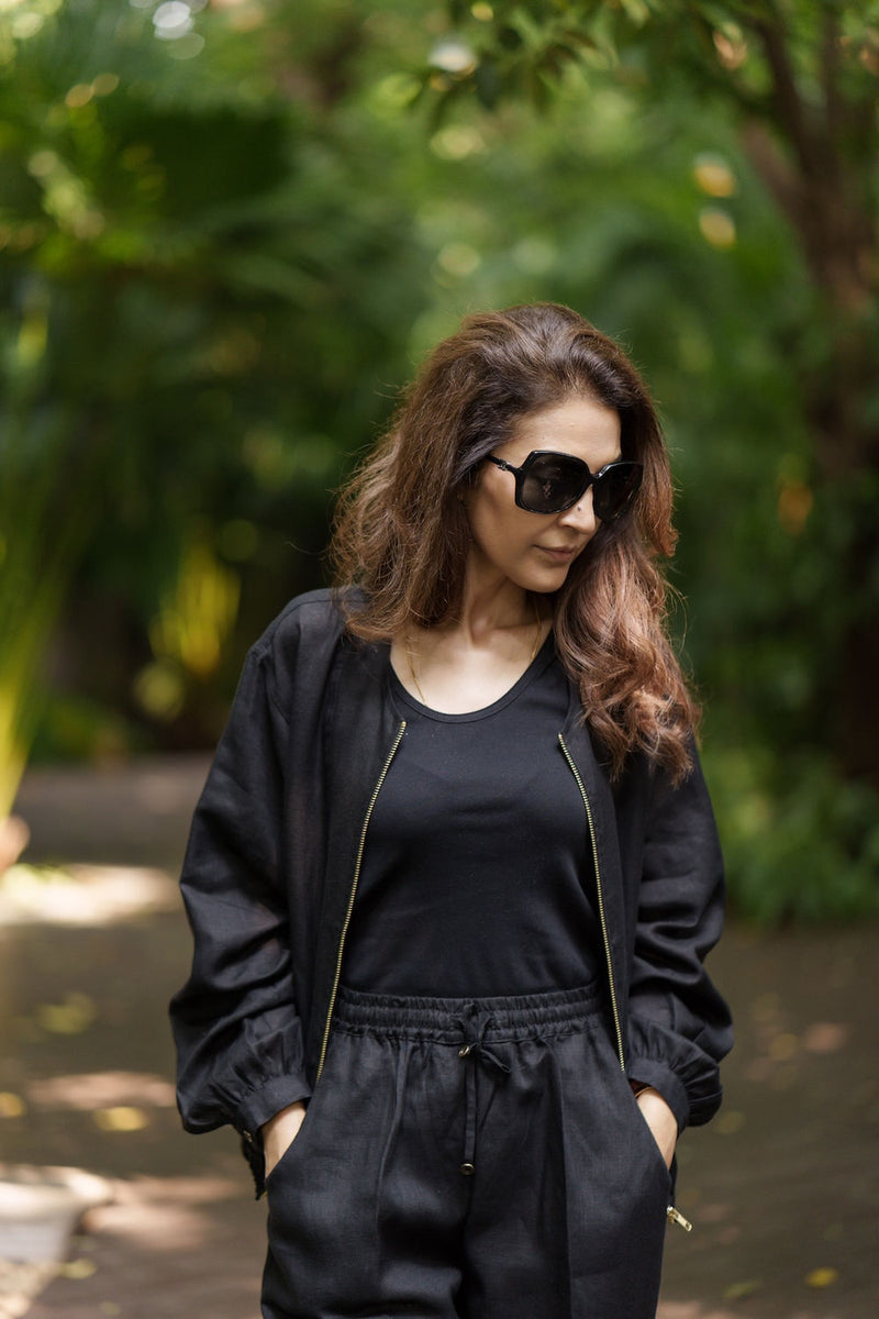Koi Bomber linen by Zanzibar Living in black for women in Singapore