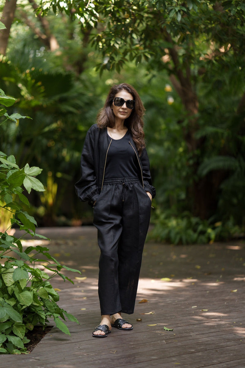 Koi Bomber linen by Zanzibar Living in black for women in Singapore