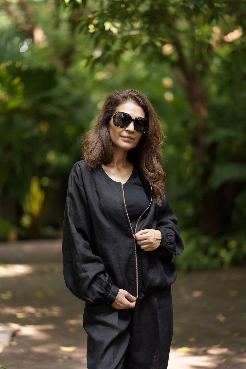 Koi Bomber linen by Zanzibar Living in black for women in Singapore