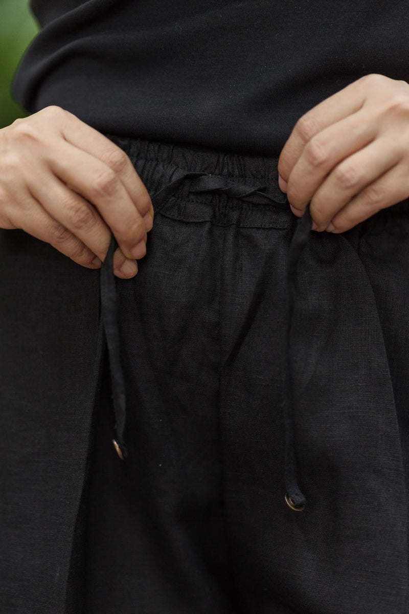 Shinrin Drawstring Pants linen by Zanzibar Living in black for women in Singapore