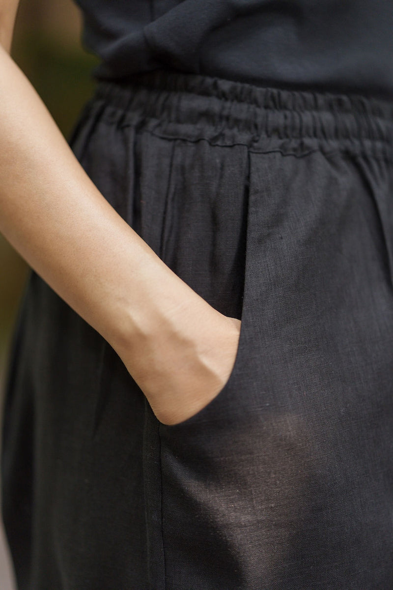 Shinrin Drawstring Pants linen by Zanzibar Living in black for women in Singapore