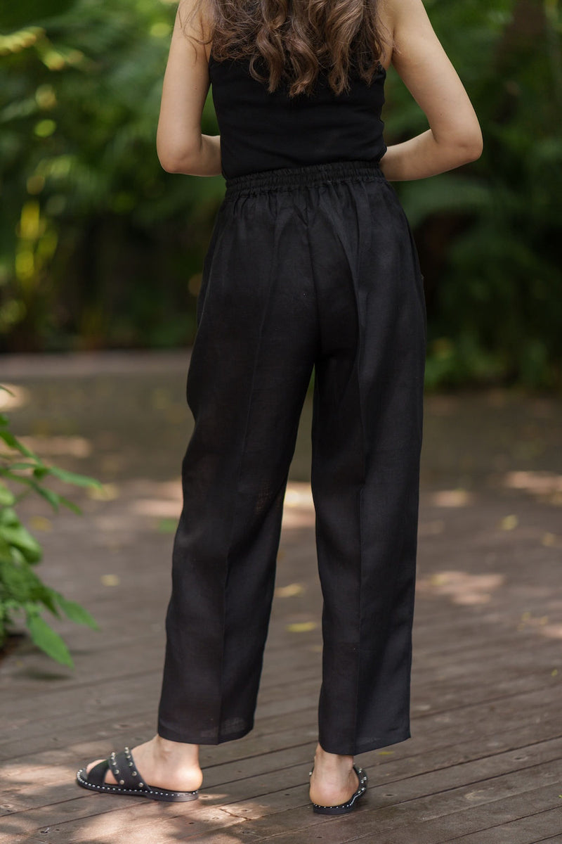 Shinrin Drawstring Pants linen by Zanzibar Living in black for women in Singapore