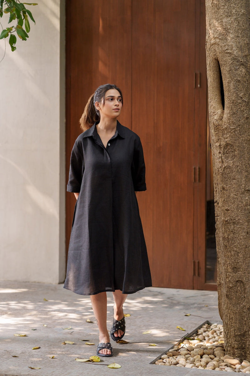 Seahorse Black-Dress linen by Zanzibar Living in black for women in Singapore