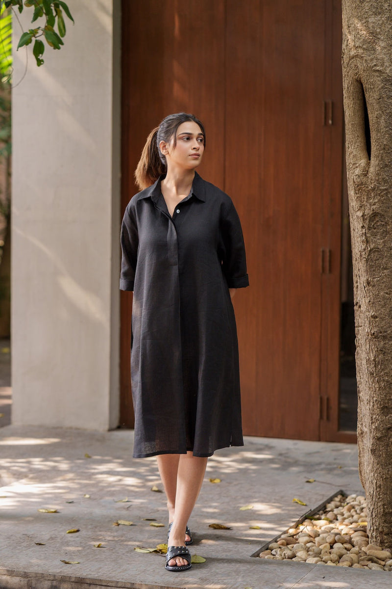 Seahorse Black-Dress linen by Zanzibar Living in black for women in Singapore