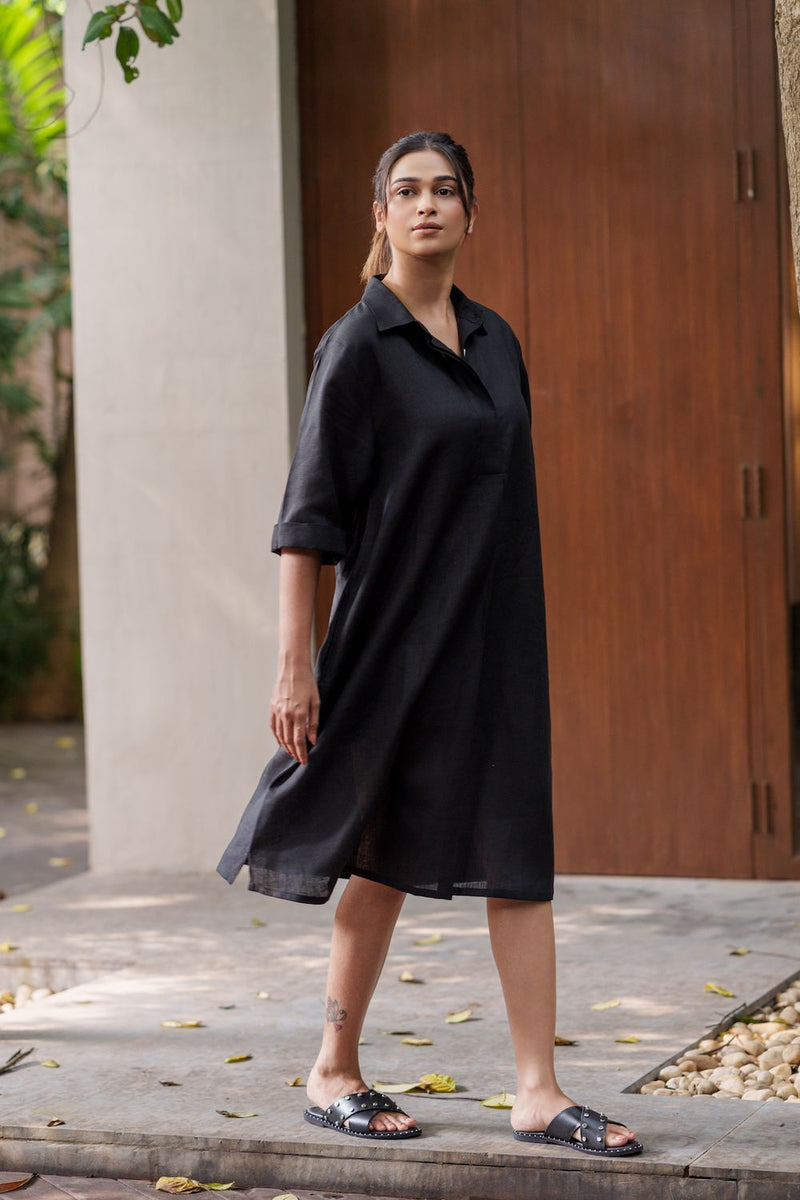 Seahorse Black-Dress linen by Zanzibar Living in black for women in Singapore