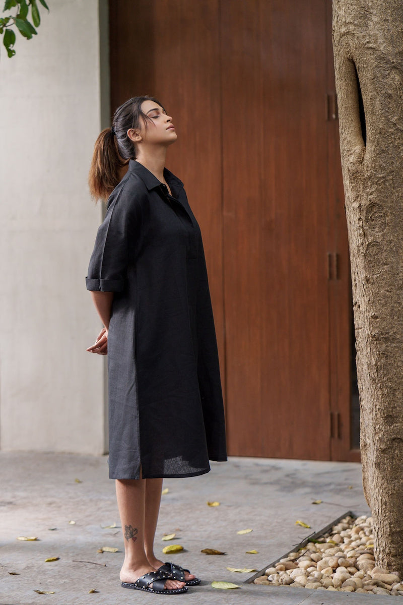 Seahorse Black-Dress linen by Zanzibar Living in black for women in Singapore