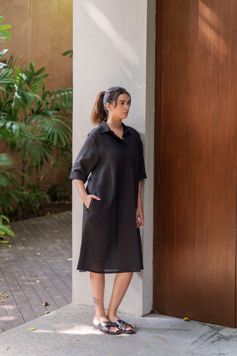 Seahorse Black-Dress linen by Zanzibar Living in black for women in Singapore